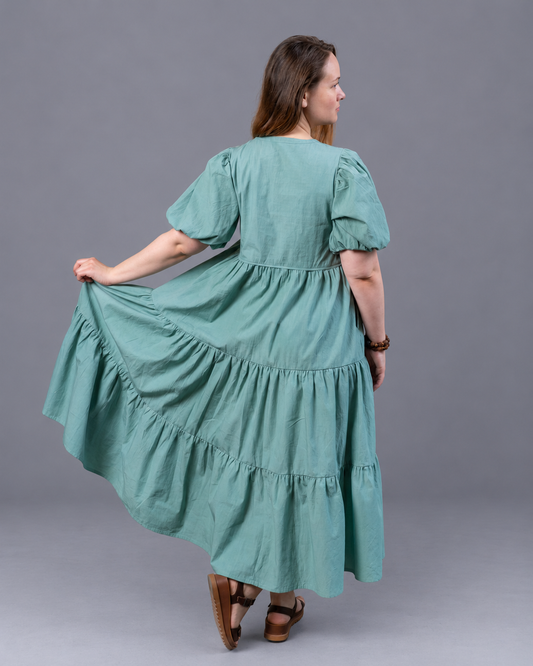 Sage Green Cotton Poplin Midi Dress.