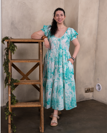 Aqua Marine Cotton Midi Dress