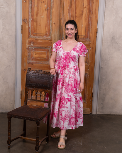 Hibiscus Pink Cotton Midi Dress