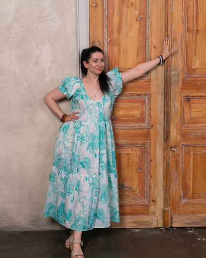 Aqua Marine Cotton Midi Dress