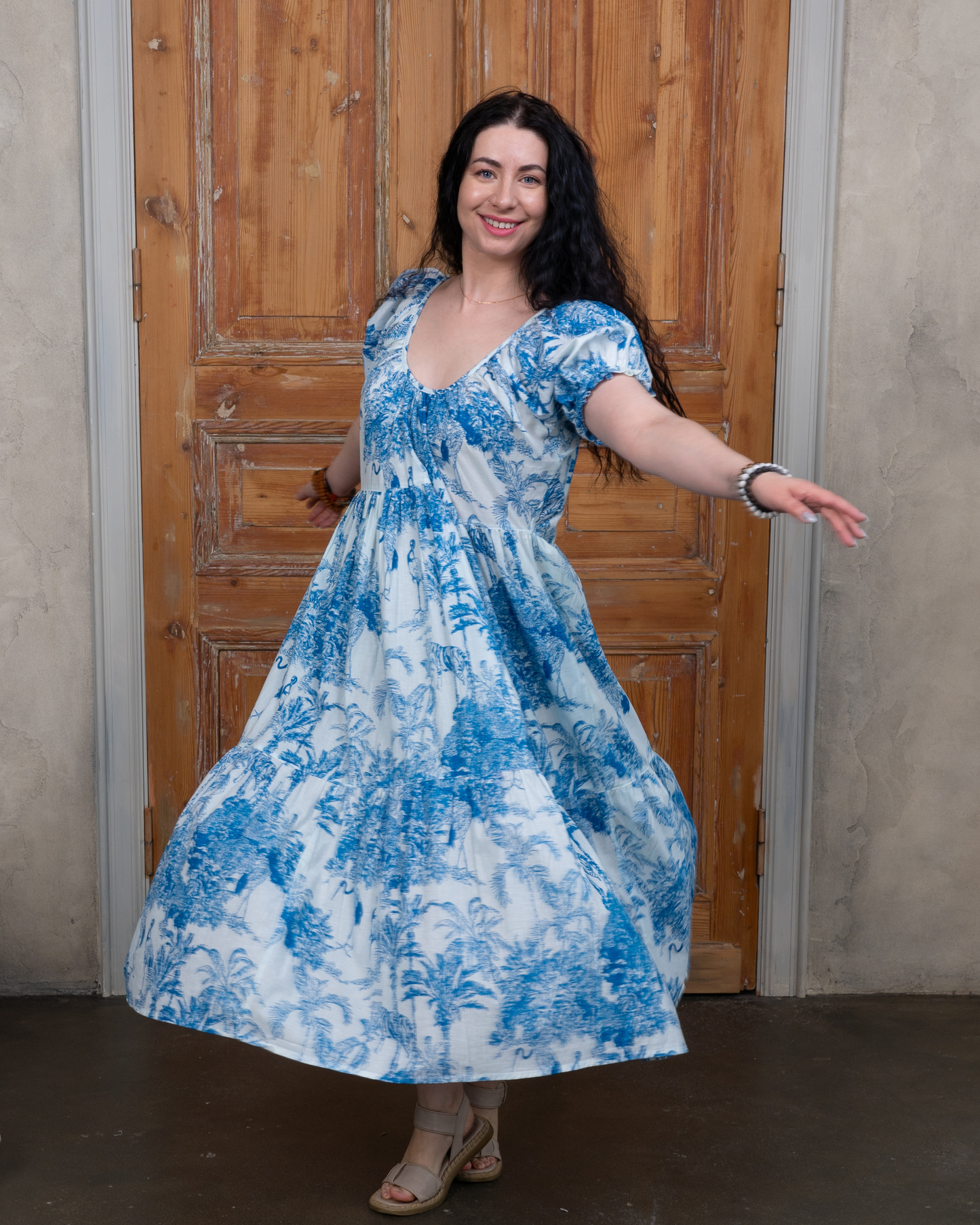 Indigo Blue Cotton Midi Dress