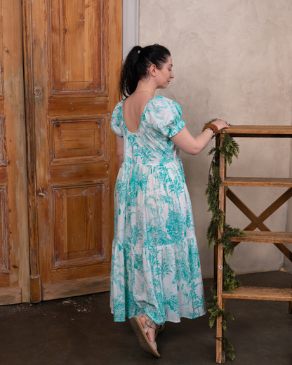 Aqua Marine Cotton Midi Dress