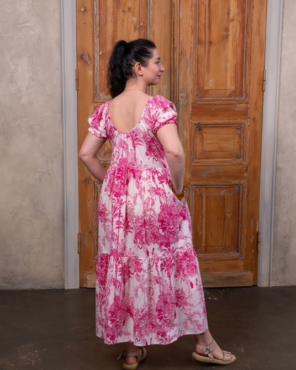 Hibiscus Pink Cotton Midi Dress