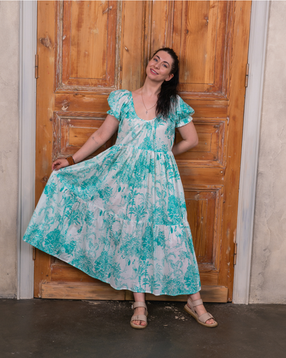 Aqua Marine Cotton Midi Dress