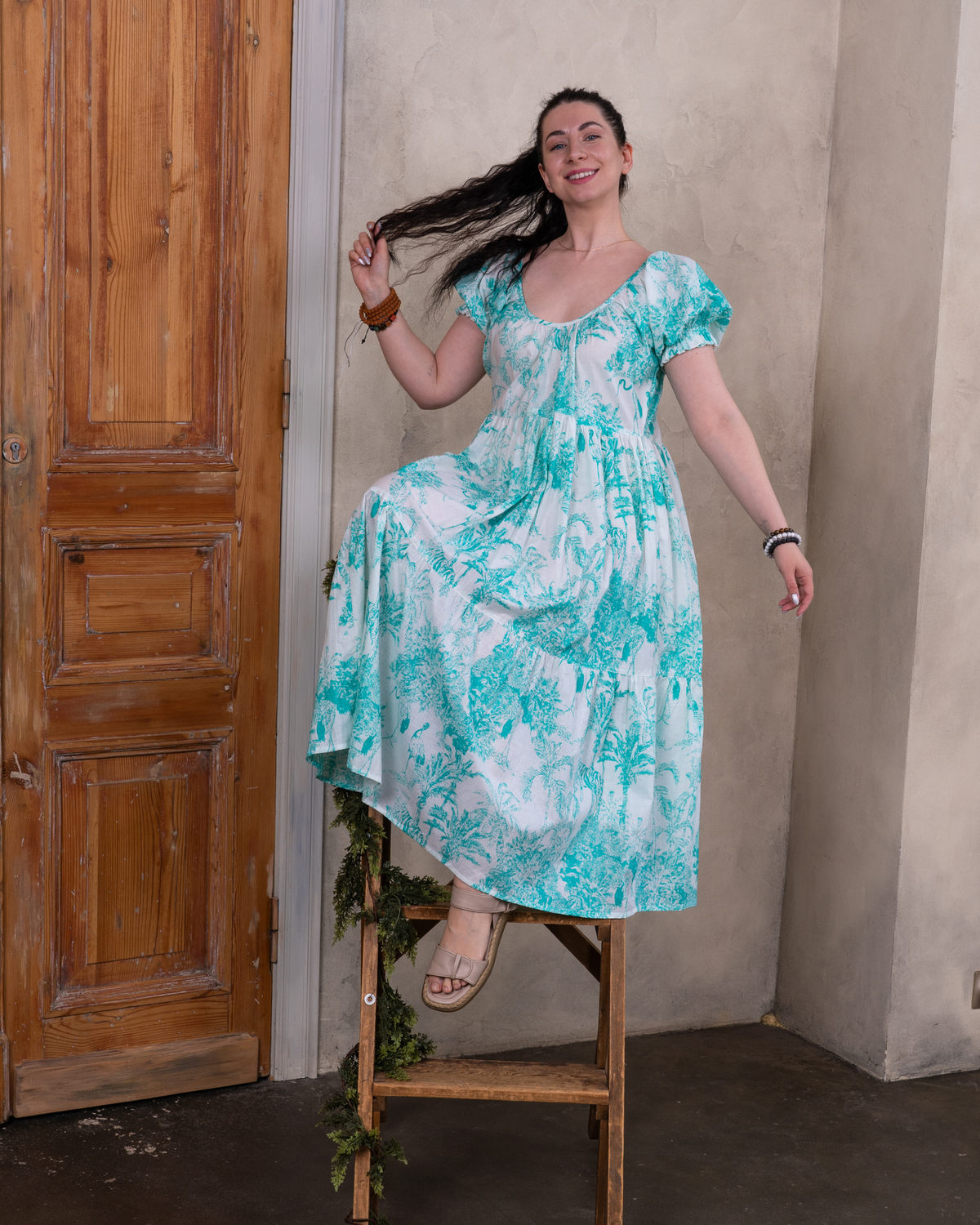 Aqua Marine Cotton Midi Dress