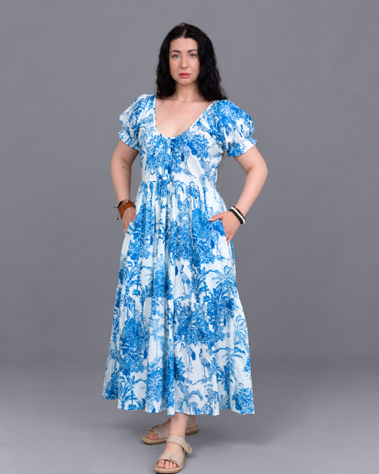 Indigo Blue Cotton Midi Dress