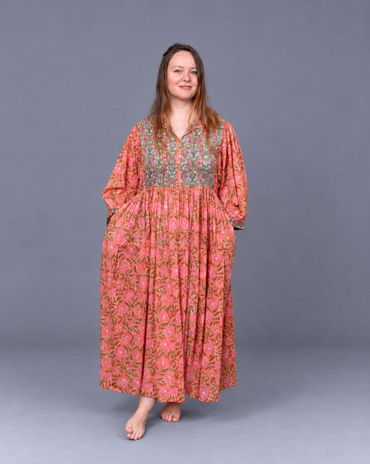 Sunset Bloom Cotton Voile Kyra Midi Dress