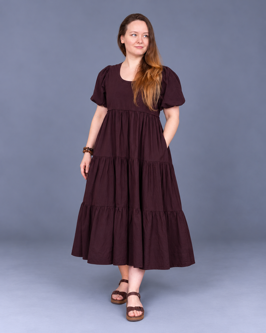 Gaia Merlot Cotton Poplin Midi Dress