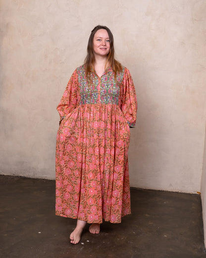 Sunset Bloom Cotton Voile Midi Dress