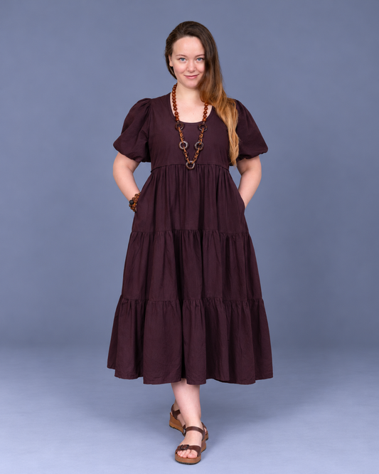 Gaia Merlot Cotton Poplin Midi Dress