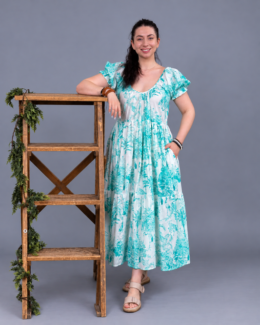 Aqua Marine Cotton Midi Dress