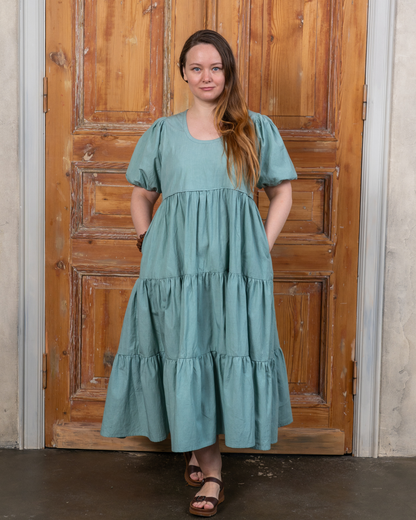 Sage Green Cotton Poplin Midi Dress.