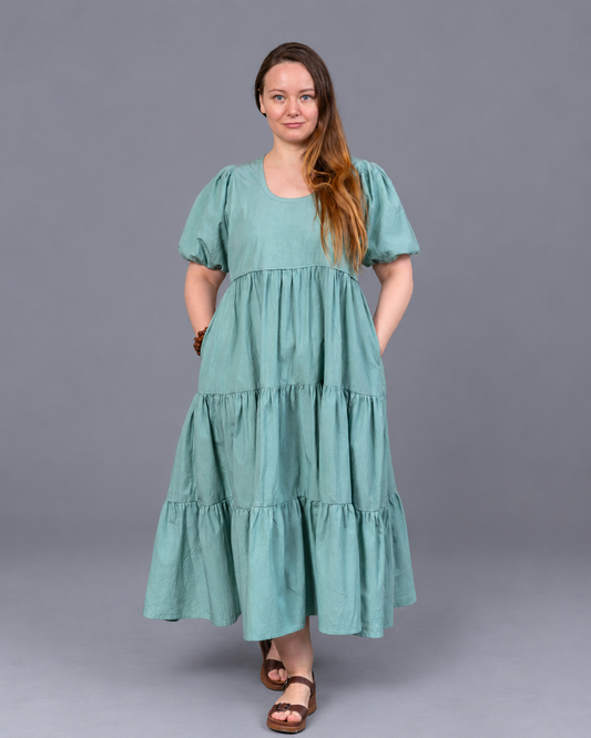 Sage Green Cotton Poplin Midi Dress.
