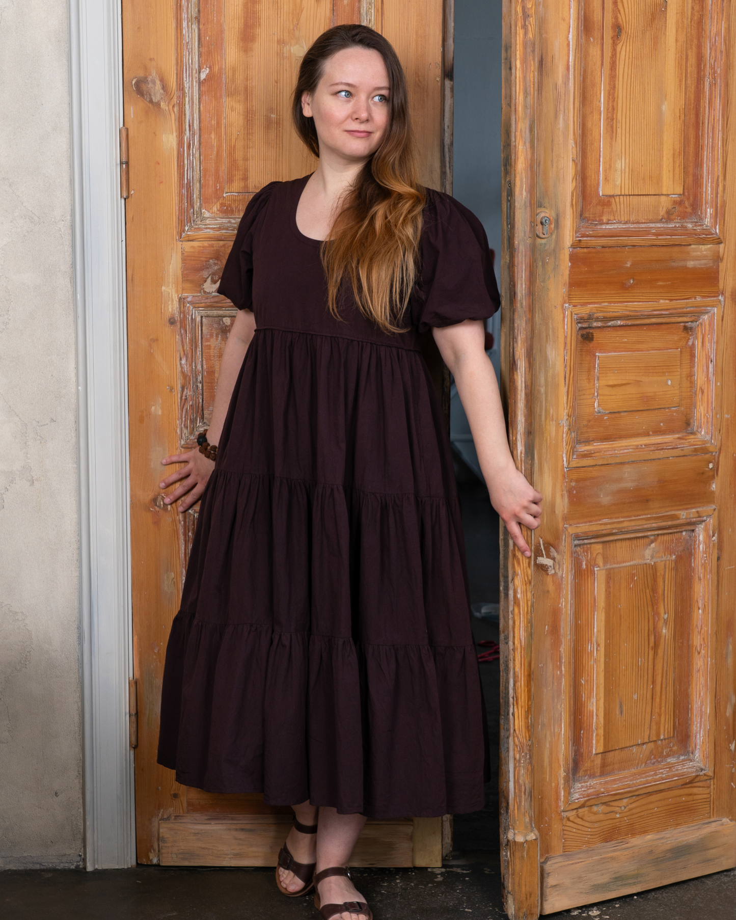 Gaia Merlot Cotton Poplin Midi Dress