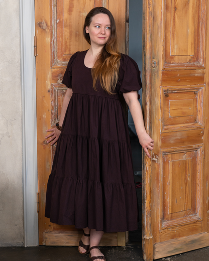Gaia Merlot Cotton Poplin Midi Dress