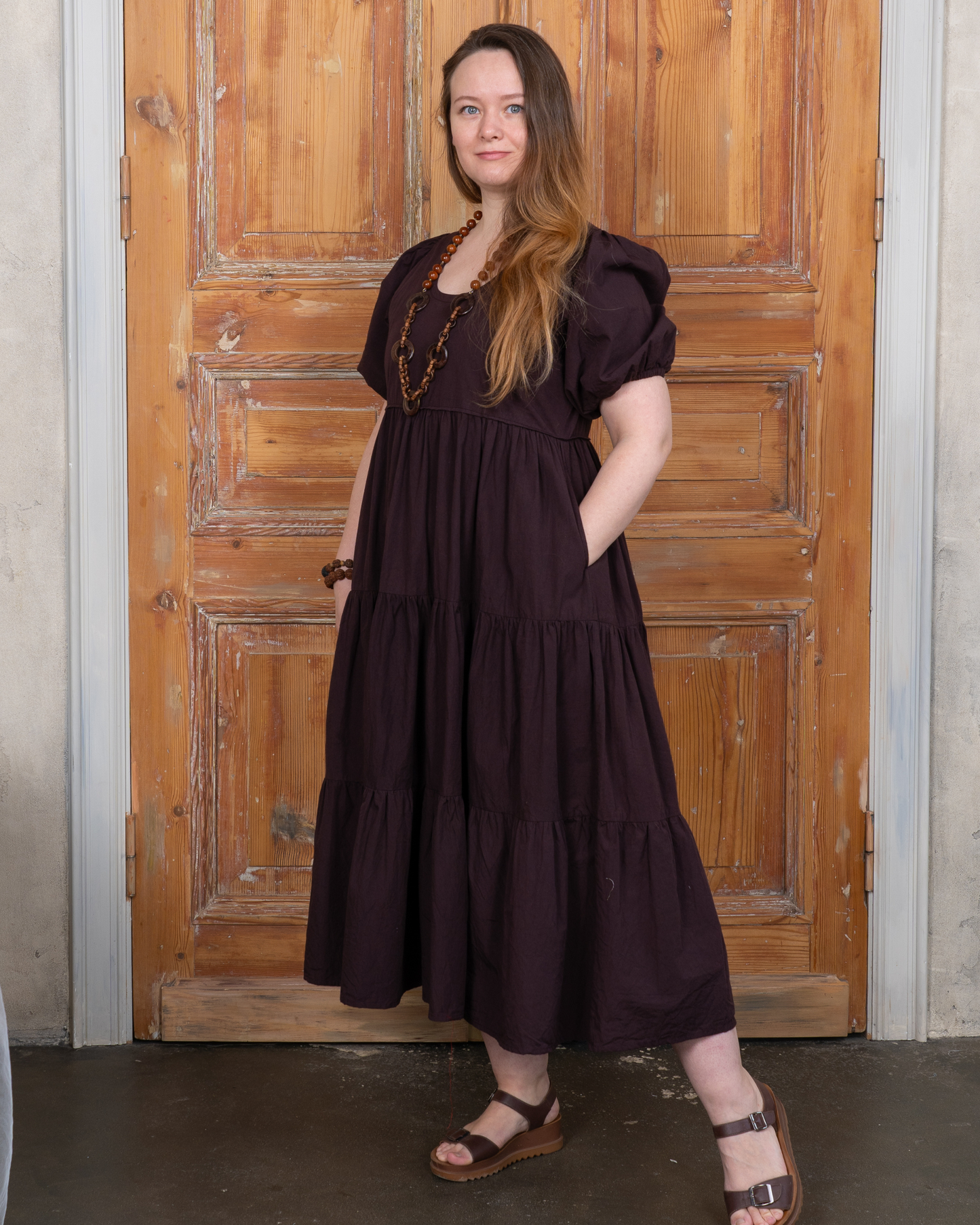 Gaia Merlot Cotton Poplin Midi Dress