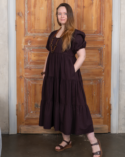 Gaia Merlot Cotton Poplin Midi Dress