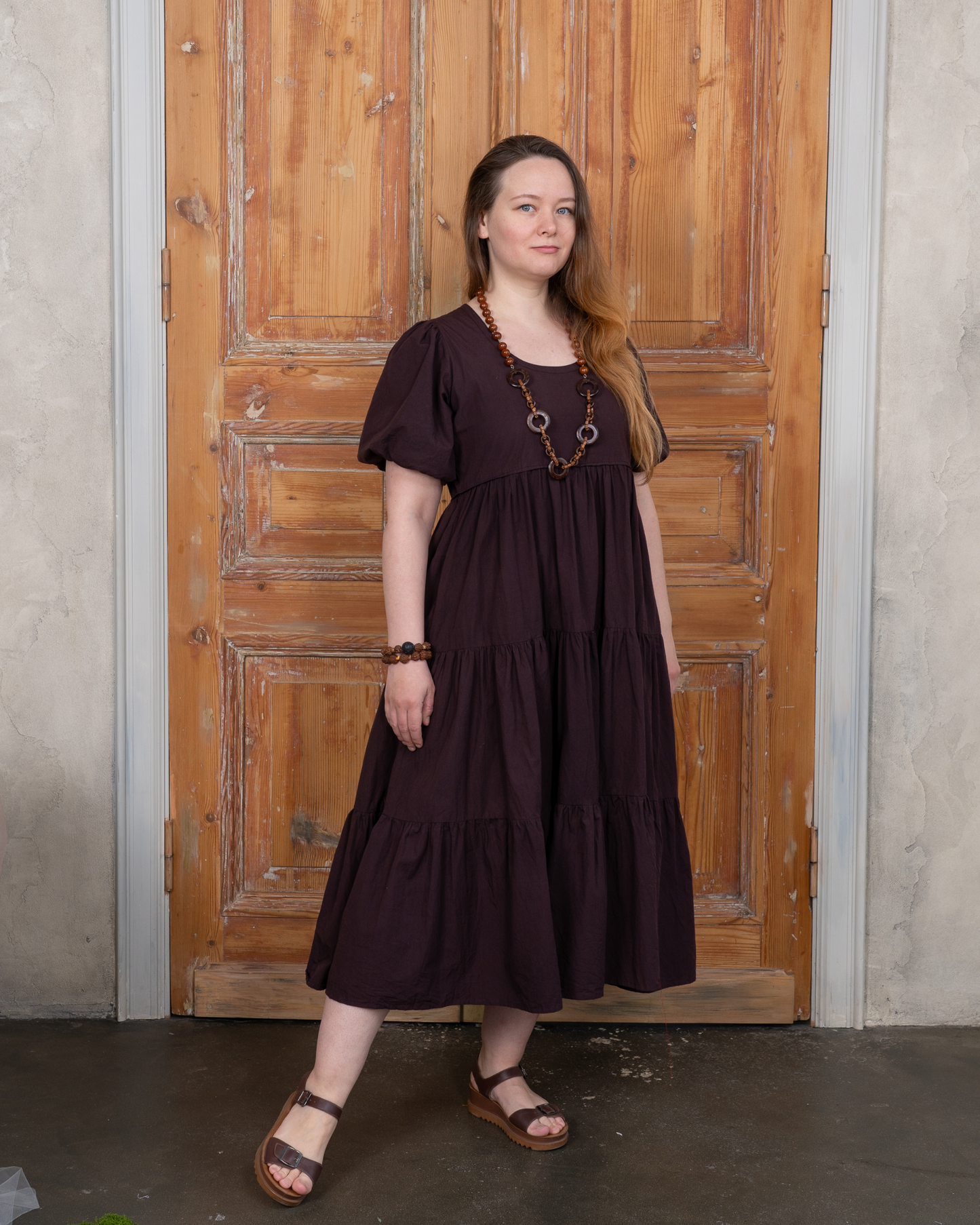 Gaia Merlot Cotton Poplin Midi Dress