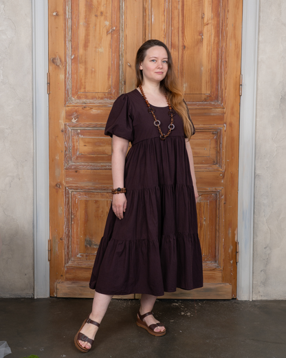 Gaia Merlot Cotton Poplin Midi Dress