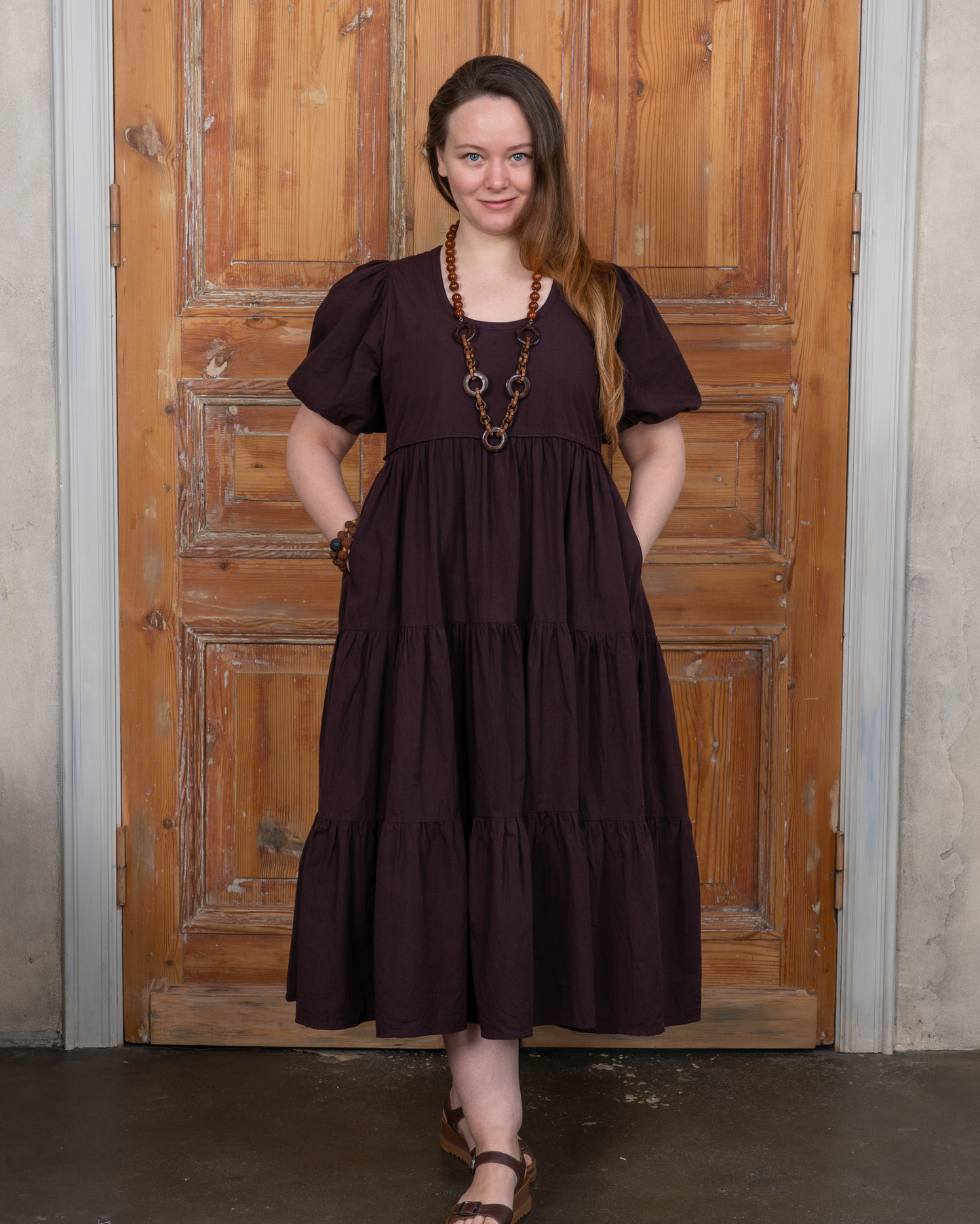Gaia Merlot Cotton Poplin Midi Dress