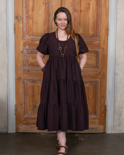 Gaia Merlot Cotton Poplin Midi Dress