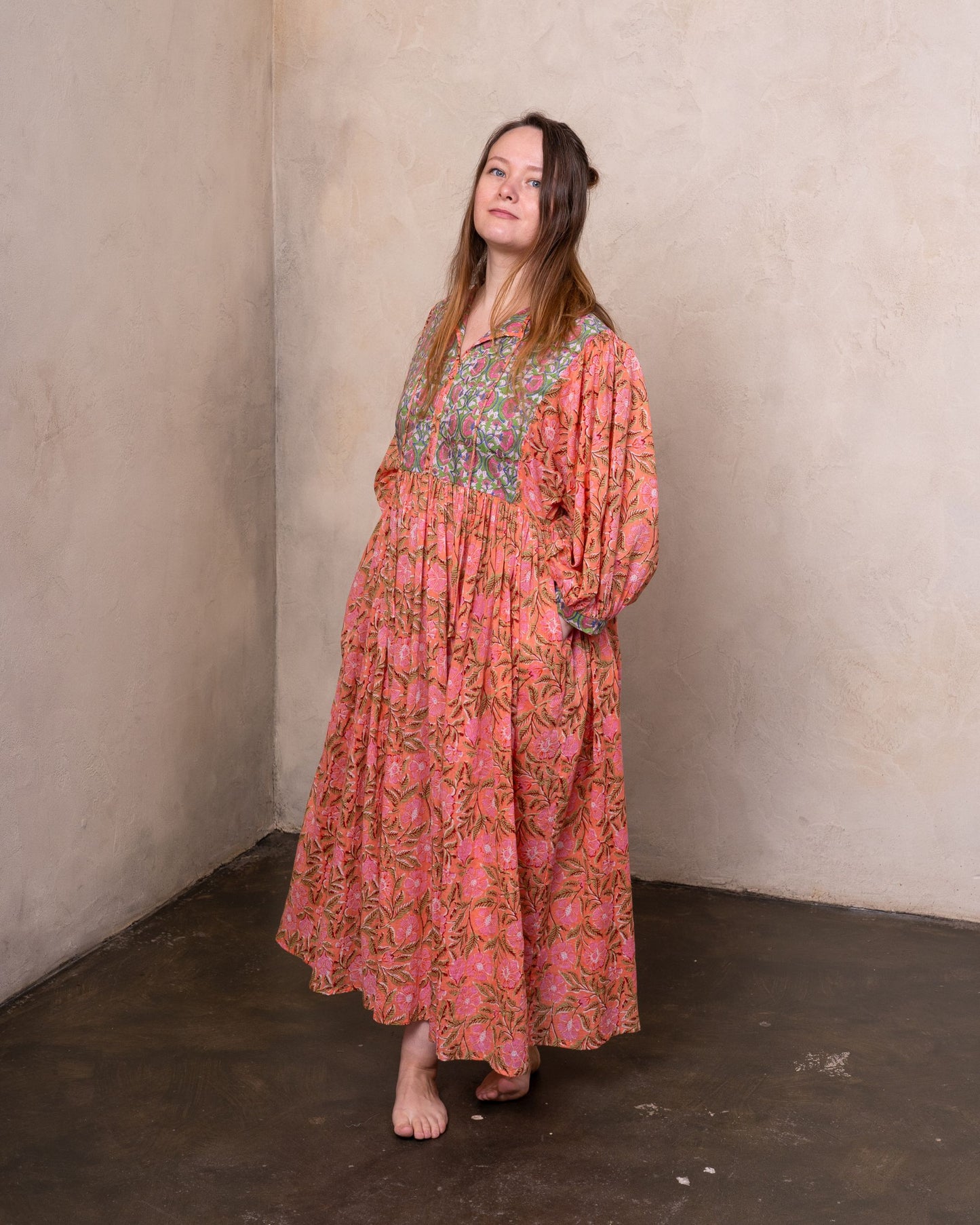 Sunset Bloom Cotton Voile Midi Dress