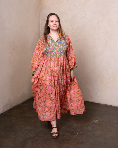Sunset Bloom Cotton Voile Midi Dress